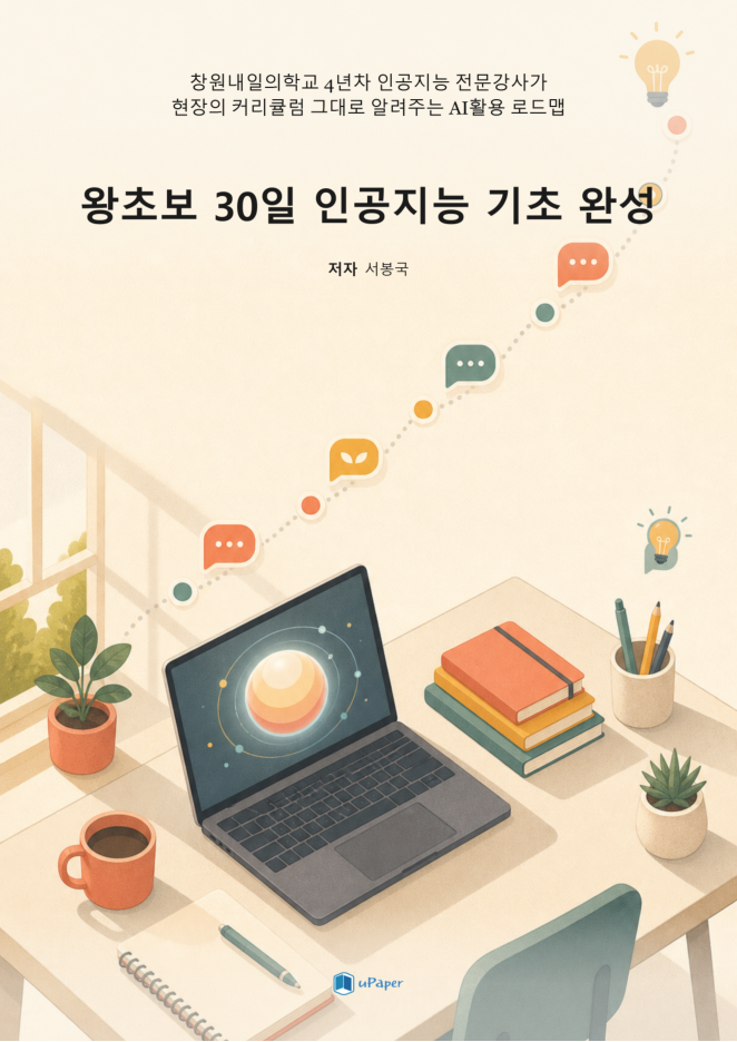 ICEWriter로 만든 77페이지 전자책 표지 — 왕초보 30일 인공지능 기초 완성